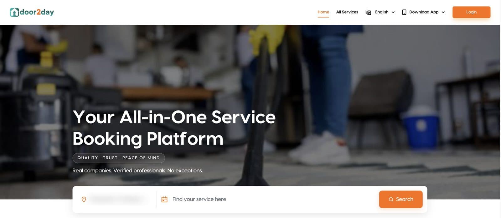 Door2Day homepage — booking trusted home services in Spain and Sweden